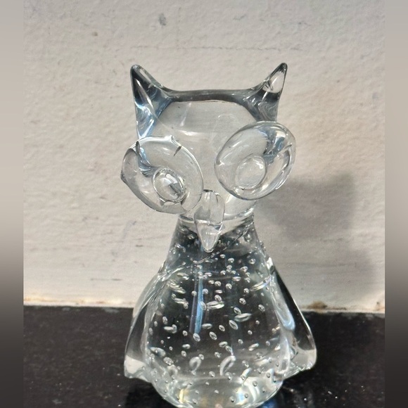Vintage Marco Polo Clear Glass Pointed Beak Owl Figurine Handblown Glass - Picture 1 of 4